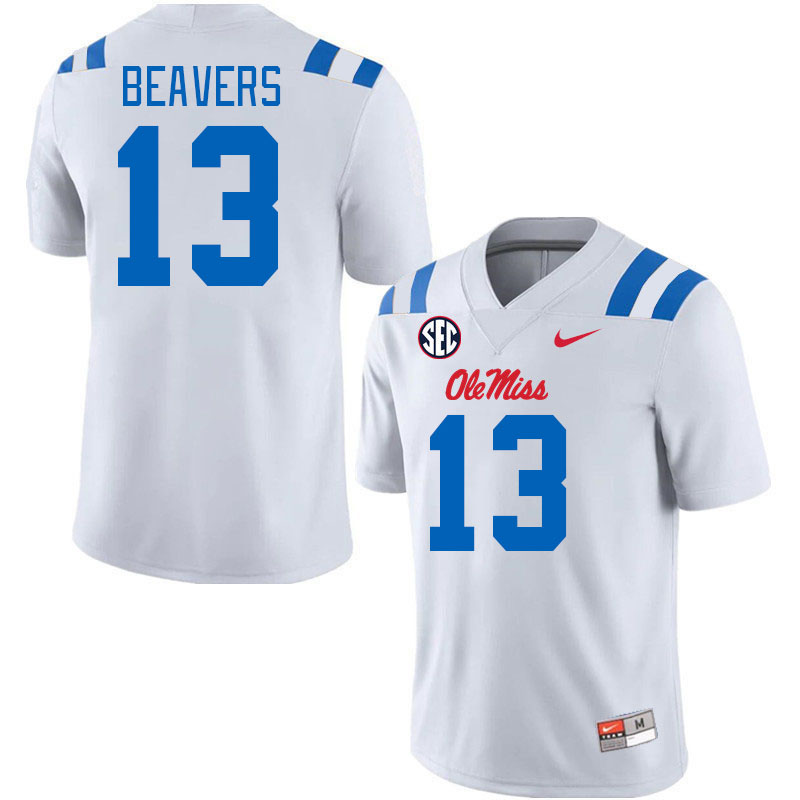 Men #13 Cedrick Beavers Ole Miss Rebels 2024 New Uniforms College Football Jerseys Stitched-White